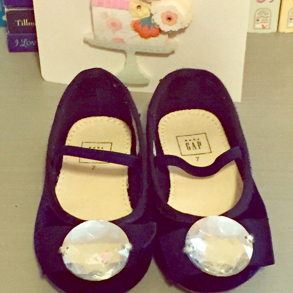 GapKids Navy Blue Velvet Bejeweled Shoes, 7